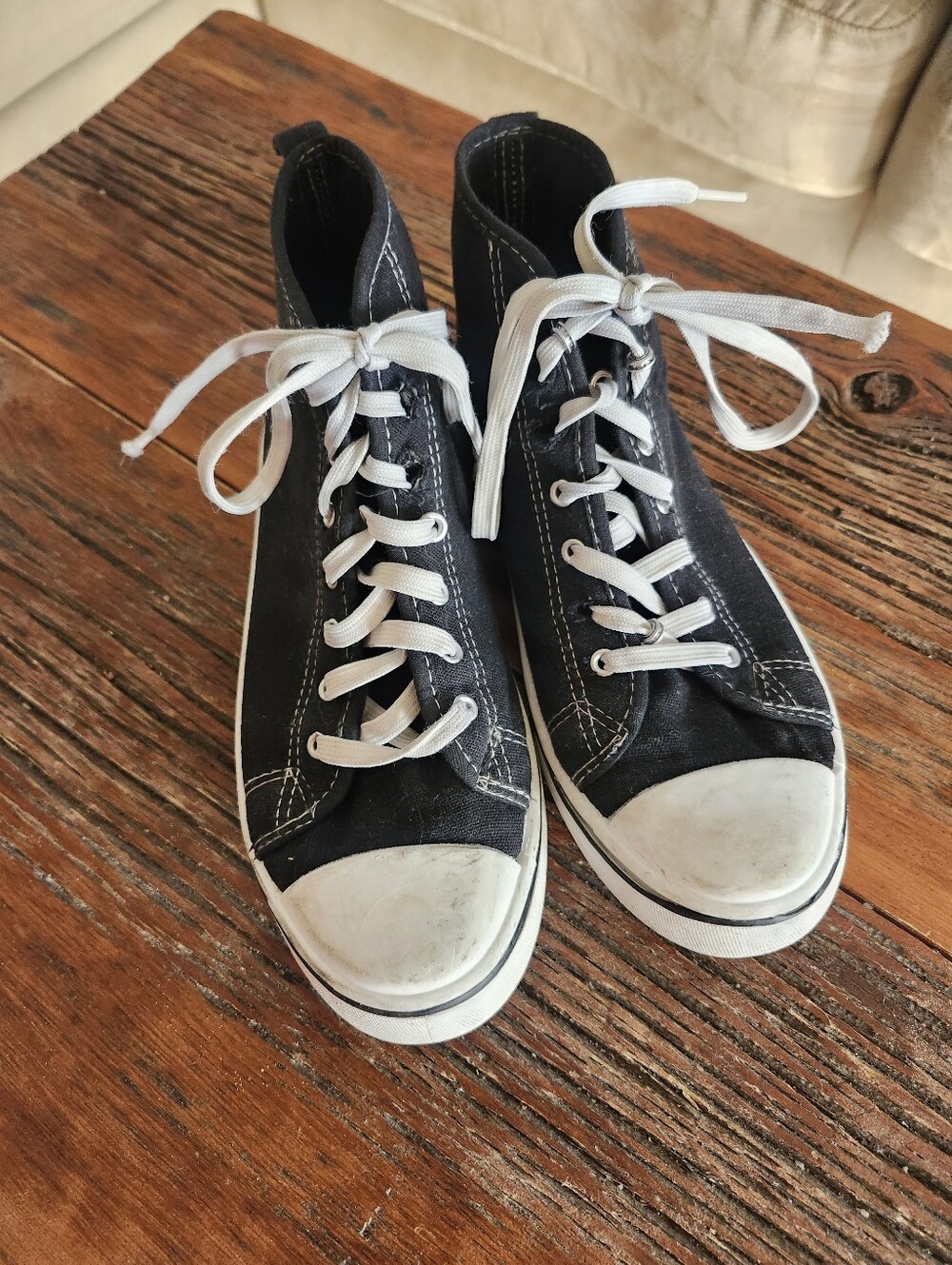 Classic Black & White High-Top Sneakers | Size 8